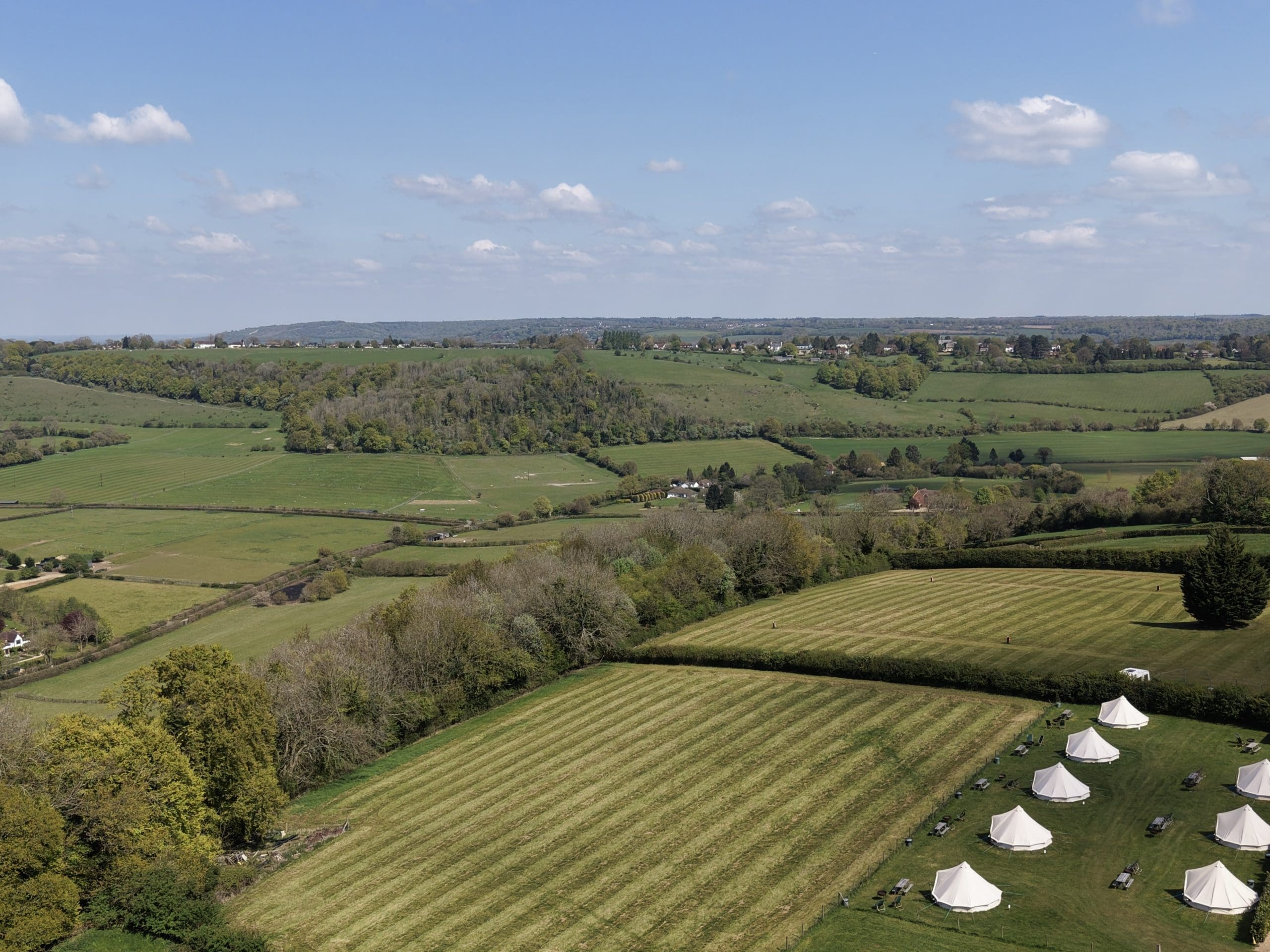 Rolling countryside with overview of campsite