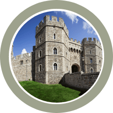 Closeup of the exterior of Windsor castle